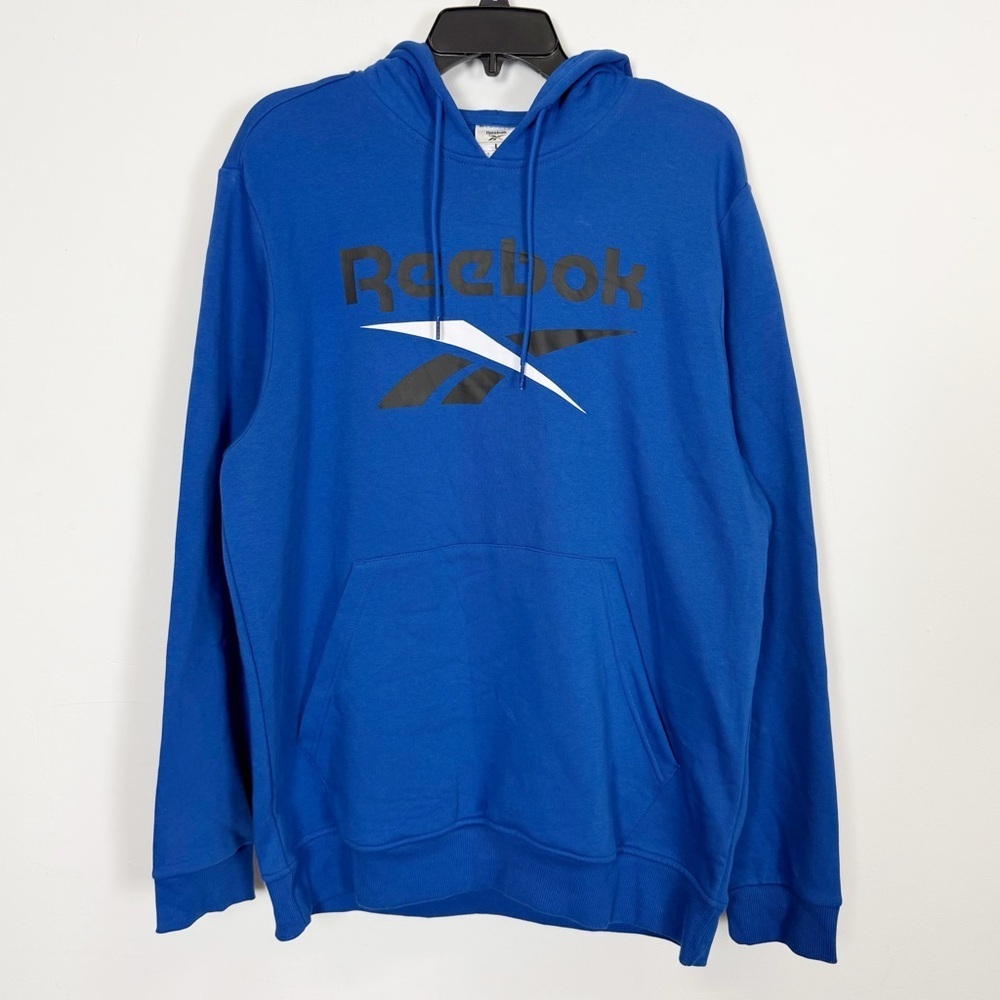Reebok Logo Hoodie Mens Large Blue Sweatshirt Cotton Blend Pullover NWT
